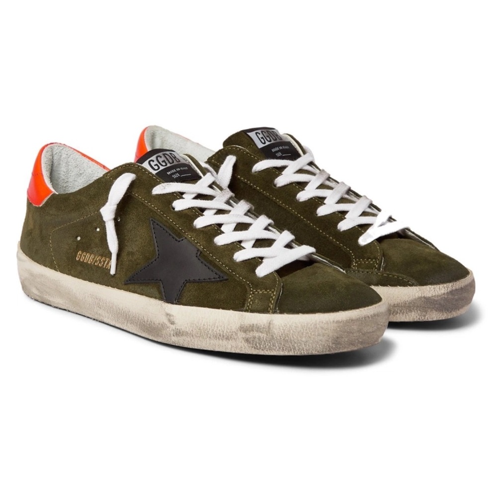 Golden Goose Superstar Green Orange Suede Leather Sneakers
